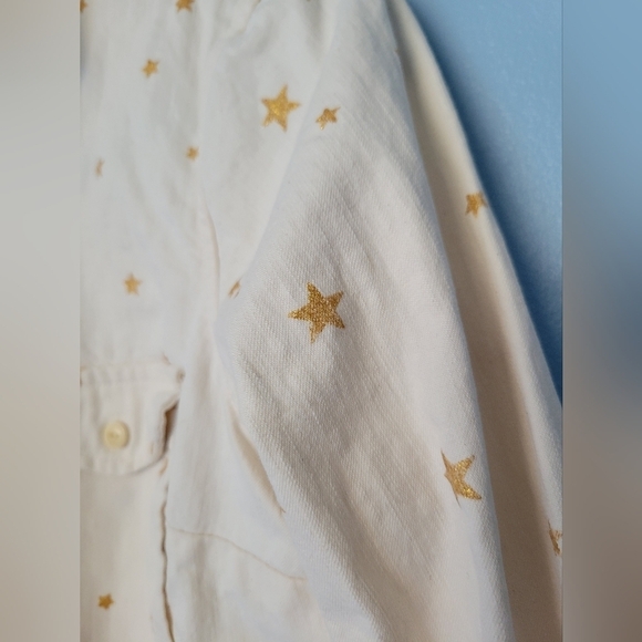 J.Crew Women's Metallic Gold Star Print Button-down Shirt Size XXS Ivory - Picture 3 of 10